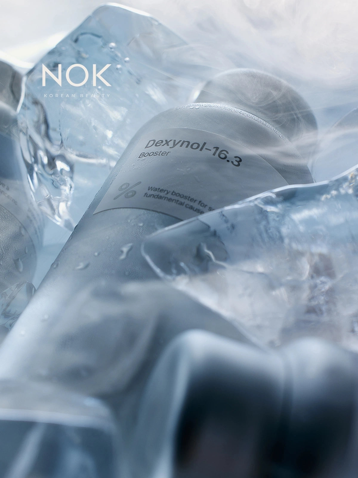 Dexynol-16.3 Booster 140ml by NOK Beauty – Korean skincare serum bottle detail shot showcasing minimalist design and hydrating formula