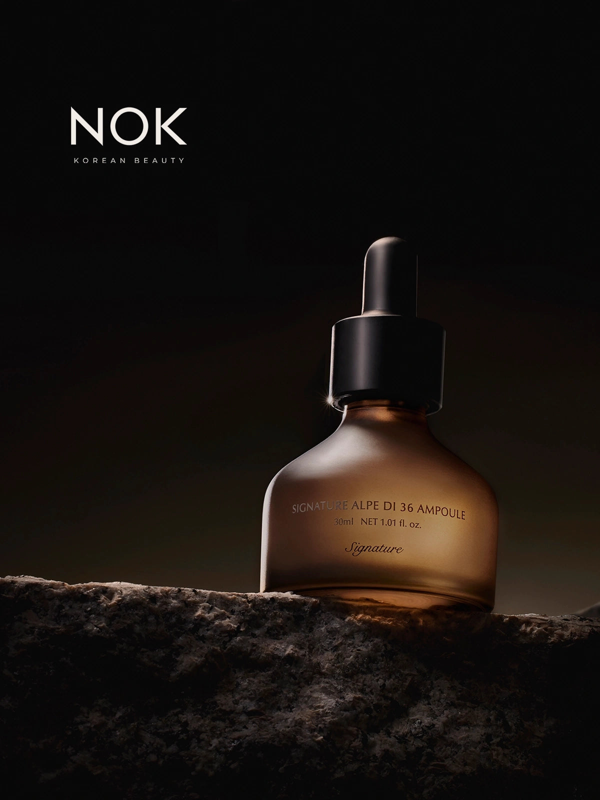 NOK Beauty’s K-Beauty inspired Signature Alpe Di 36 Ampoule in a sleek 30ml dark glass container
